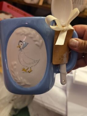 Rae Dunn Blue and White Goose Mug with Spoon